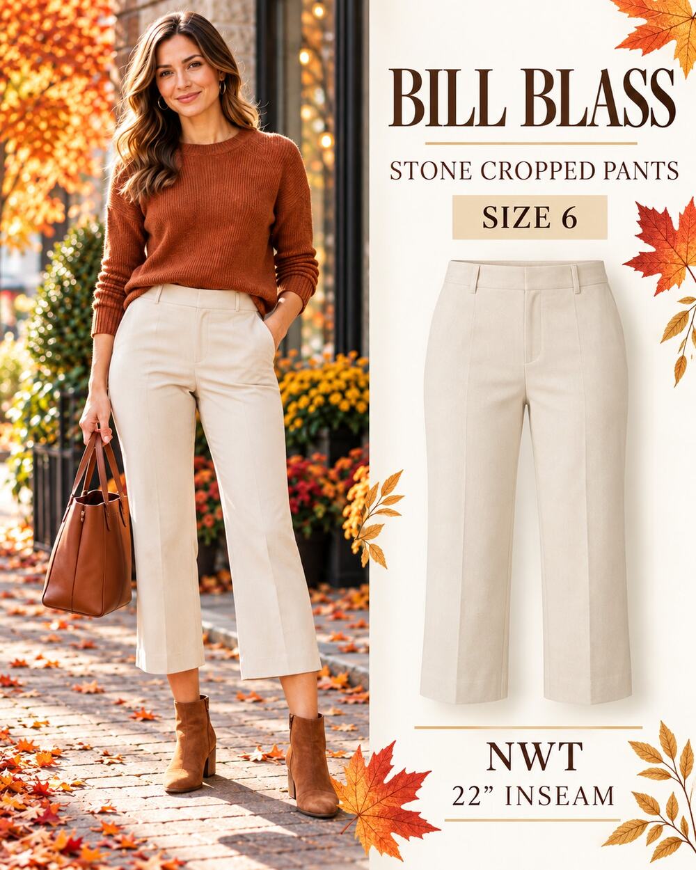 Bill Blass Women’s Size 6 Stone Stretch Cropped Pants NWT 22” Inseam